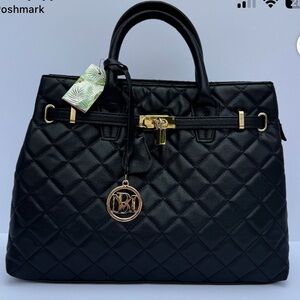 Badgley Mischka large quilted tote with front lock